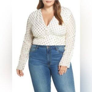 Leith White  Shirred V-Neck long sleeve side zipper size 1XL